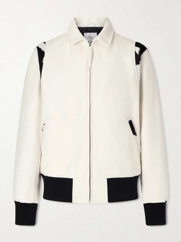 The Hayes Cow-Print Wool-Blend Varsity Jacket The Hayes Cow-Print Wool-Blend Varsity Jacket