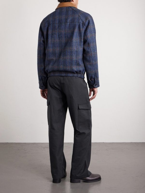 Dunbar Harris Leather-Trimmed Checked Wool Jacket - BK Dunbar Harris Leather-Trimmed Checked Wool Jacket - BK