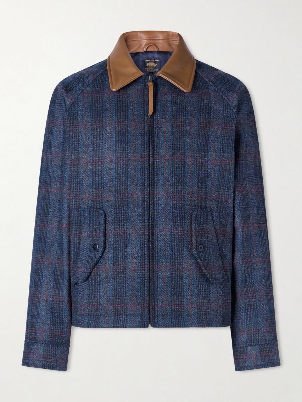 Dunbar Harris Leather-Trimmed Checked Wool Jacket Dunbar Harris Leather-Trimmed Checked Wool Jacket