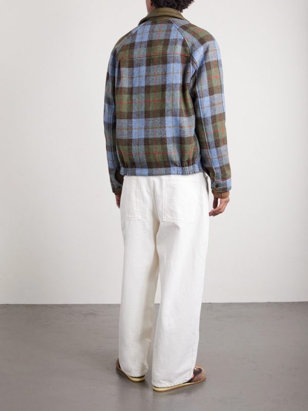 Dunbar Leather-Trimmed Checked Wool Jacket - BK Dunbar Leather-Trimmed Checked Wool Jacket - BK