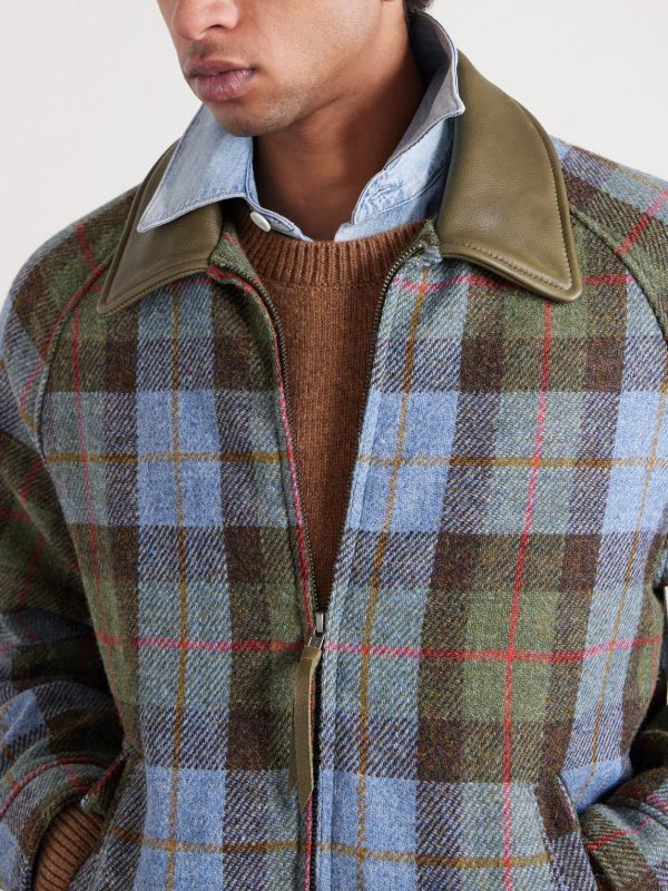 Dunbar Leather-Trimmed Checked Wool Jacket - CU Dunbar Leather-Trimmed Checked Wool Jacket - CU