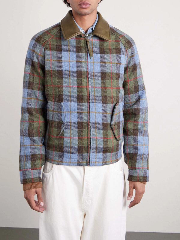 Dunbar Leather-Trimmed Checked Wool Jacket - FR Dunbar Leather-Trimmed Checked Wool Jacket - FR