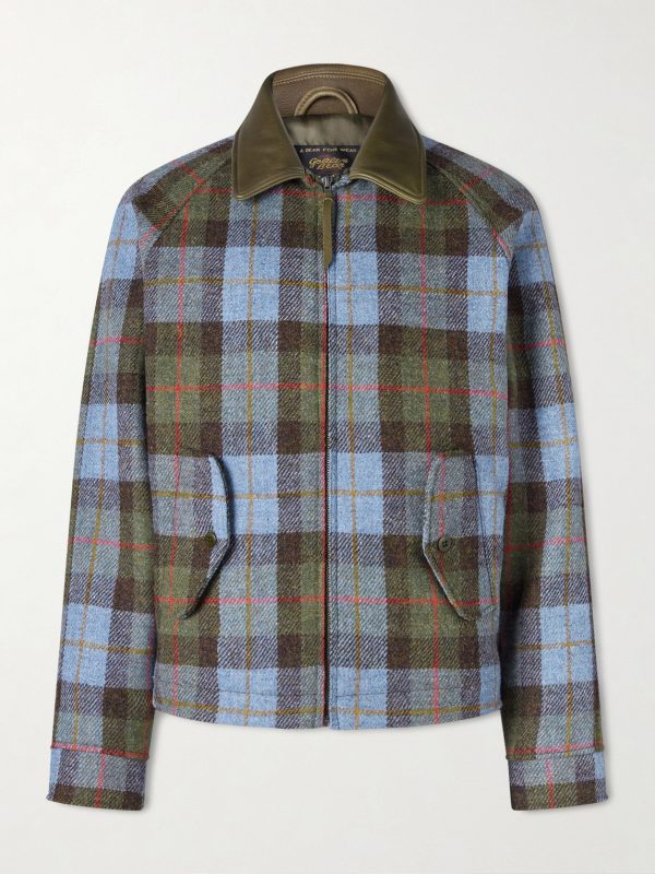 Dunbar Leather-Trimmed Checked Wool Jacket Dunbar Leather-Trimmed Checked Wool Jacket