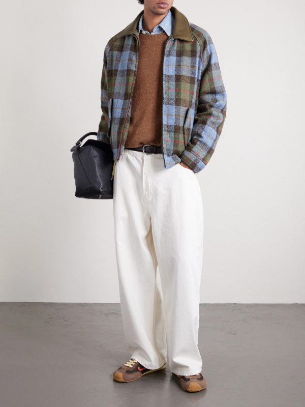 Dunbar Leather-Trimmed Checked Wool Jacket - OU Dunbar Leather-Trimmed Checked Wool Jacket - OU