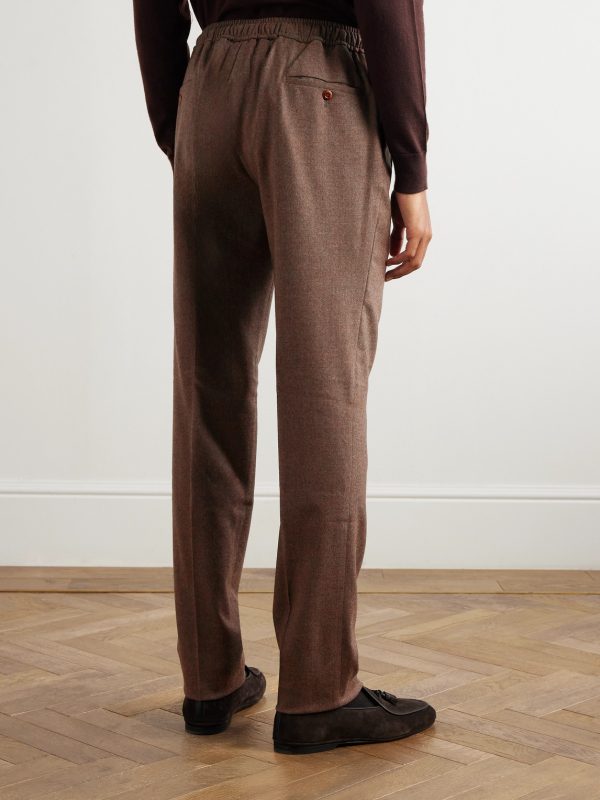 Leisure Straight-Leg Pleated Wool-Flannel Trousers - BK