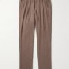 Leisure Straight-Leg Pleated Wool-Flannel Trousers