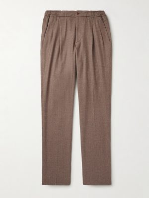 Leisure Straight-Leg Pleated Wool-Flannel Trousers