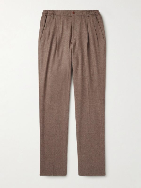 Leisure Straight-Leg Pleated Wool-Flannel Trousers
