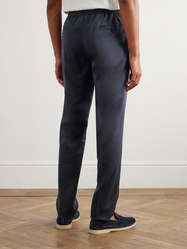 Leisure Straight-Leg Pleated Silk-Twill Trousers - BK