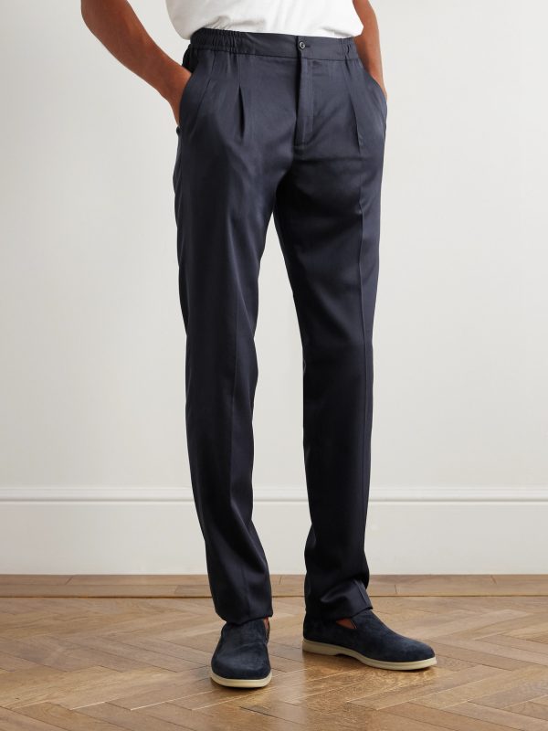 Leisure Straight-Leg Pleated Silk-Twill Trousers - FR