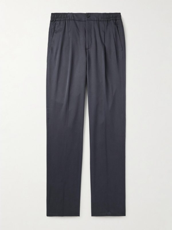 Leisure Straight-Leg Pleated Silk-Twill Trousers