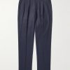 Leisure Straight-Leg Pleated Wool-Flannel Trousers