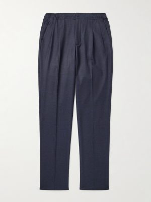 Leisure Straight-Leg Pleated Wool-Flannel Trousers