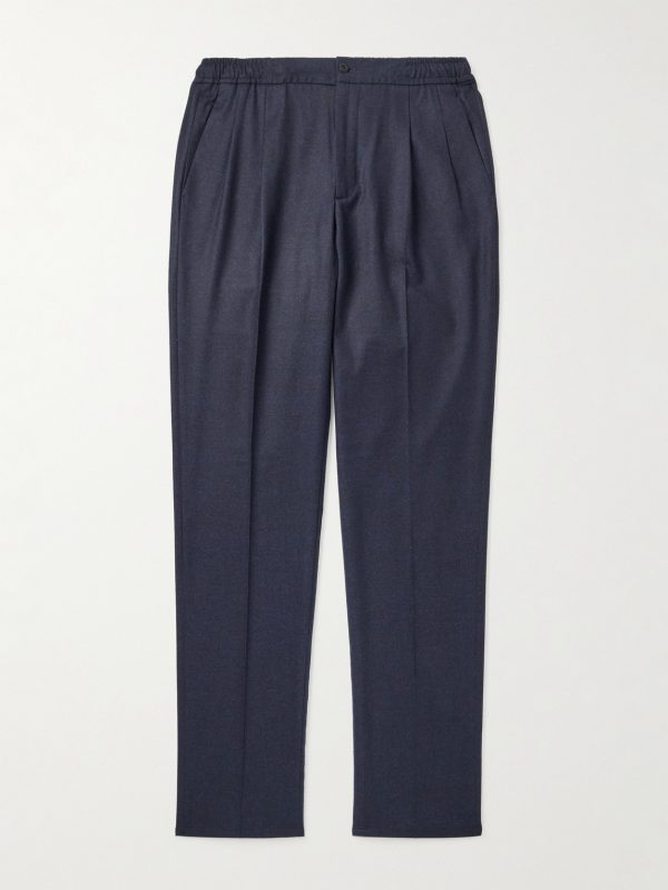 Leisure Straight-Leg Pleated Wool-Flannel Trousers