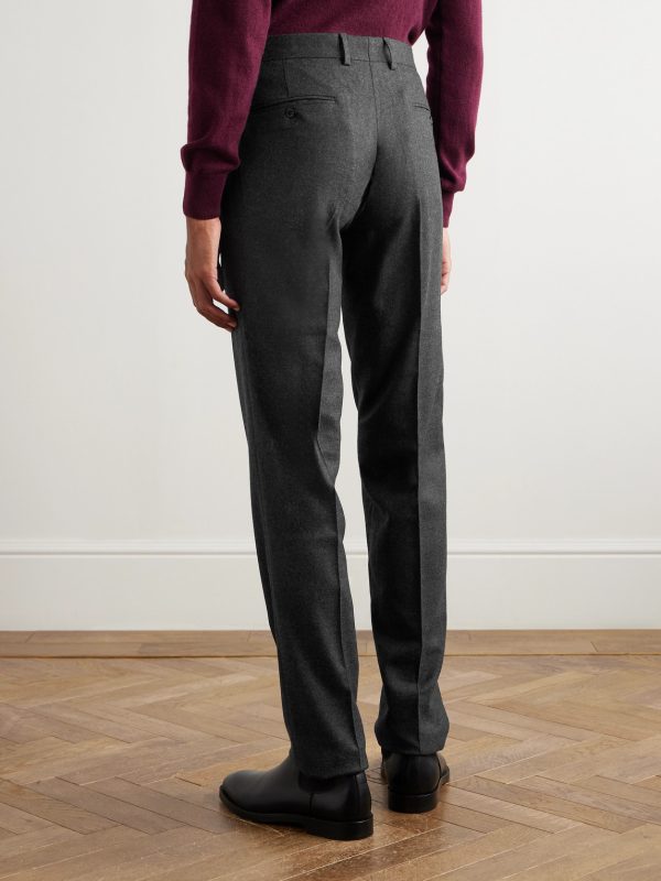 Luca Slim-Fit Tapered Wool-Flannel Trousers - BK Luca Slim-Fit Tapered Wool-Flannel Trousers - BK