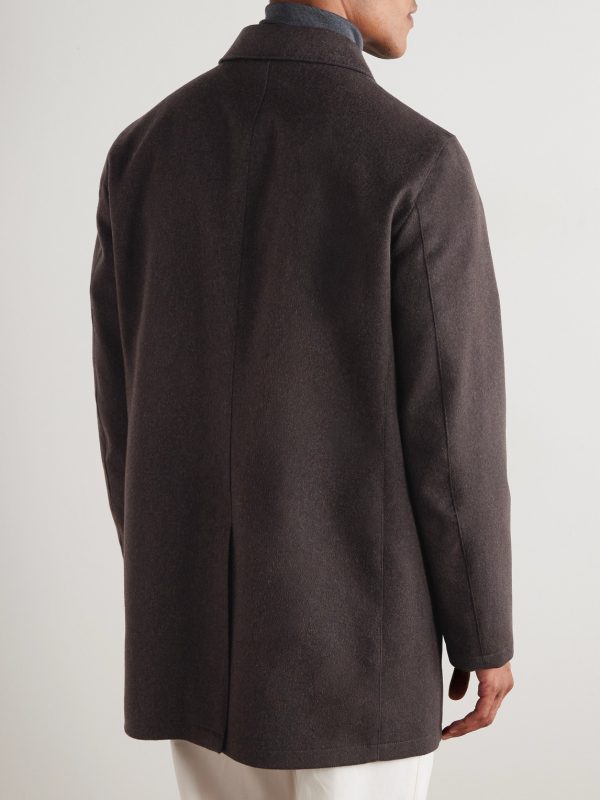 Suede-Trimmed Brushed Cashmere Coat - BK Suede-Trimmed Brushed Cashmere Coat - BK