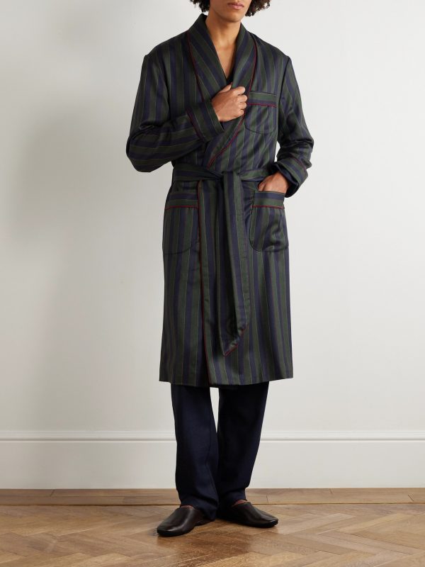 Belted Striped Wool-Twill Robe - FR
