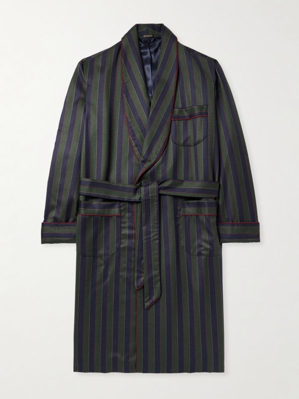 Belted Striped Wool-Twill Robe
