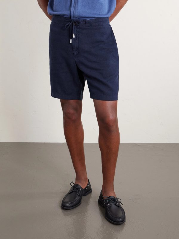 Straight-Leg Garment-Dyed Linen Drawstring Bermuda Shorts - FR