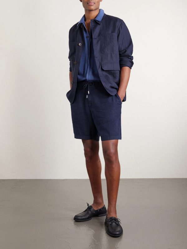 Straight-Leg Garment-Dyed Linen Drawstring Bermuda Shorts - OU