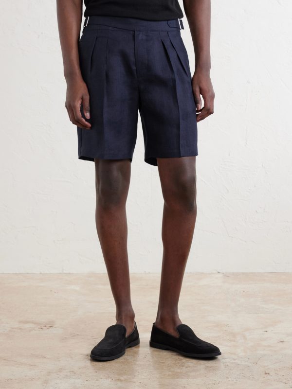 Straight-Leg Pleated Linen Bermuda Shorts - FR Straight-Leg Pleated Linen Bermuda Shorts - FR