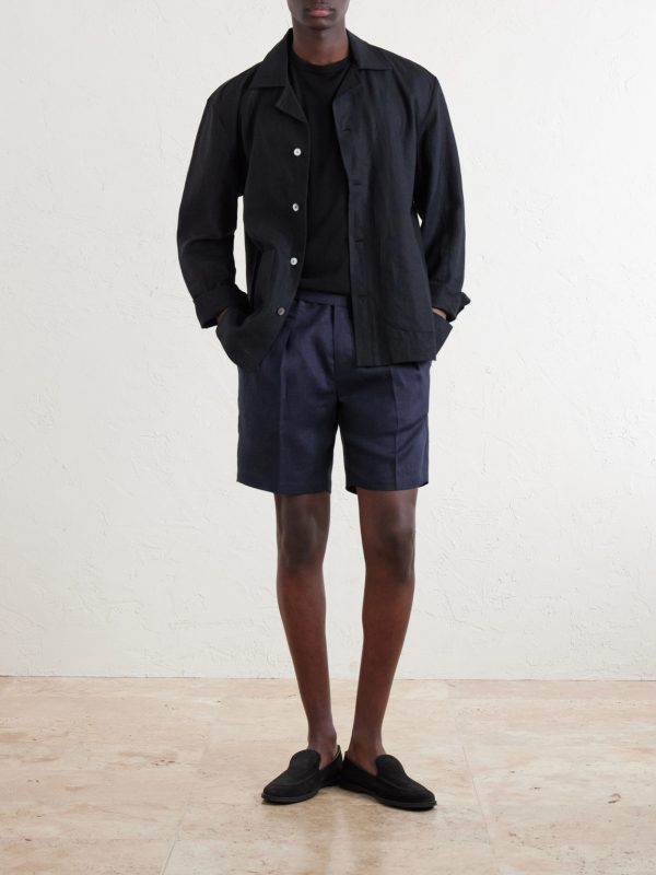 Straight-Leg Pleated Linen Bermuda Shorts - OU Straight-Leg Pleated Linen Bermuda Shorts - OU