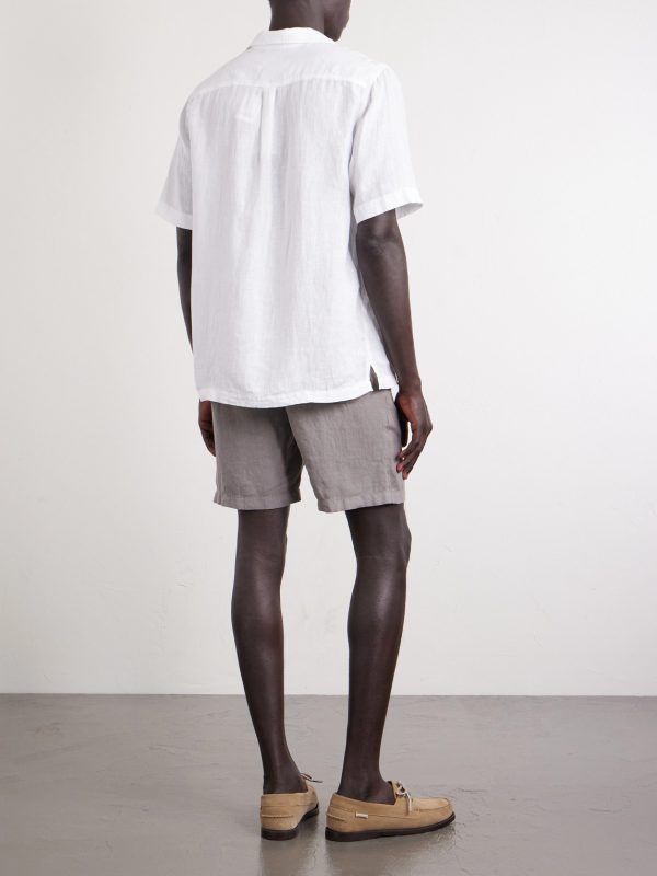 Straight-Leg Garment-Dyed Linen Drawstring Bermuda Shorts - BK