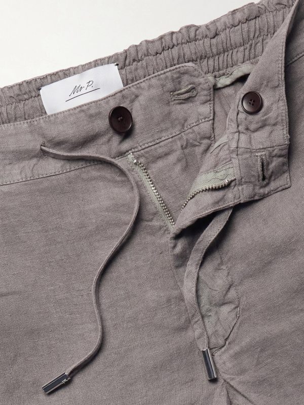 Straight-Leg Garment-Dyed Linen Drawstring Bermuda Shorts - E1