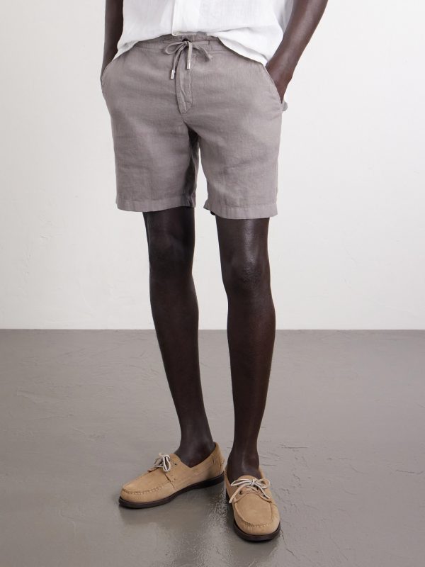 Straight-Leg Garment-Dyed Linen Drawstring Bermuda Shorts - FR