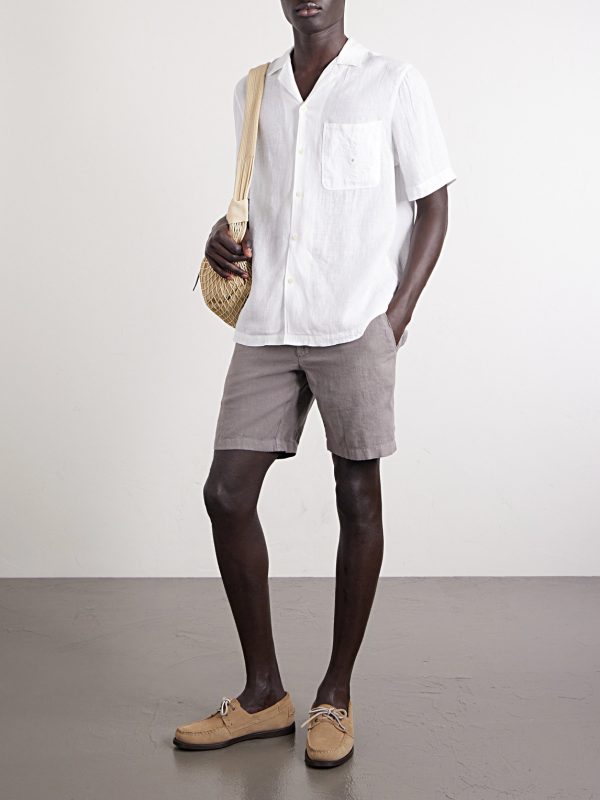 Straight-Leg Garment-Dyed Linen Drawstring Bermuda Shorts - OU