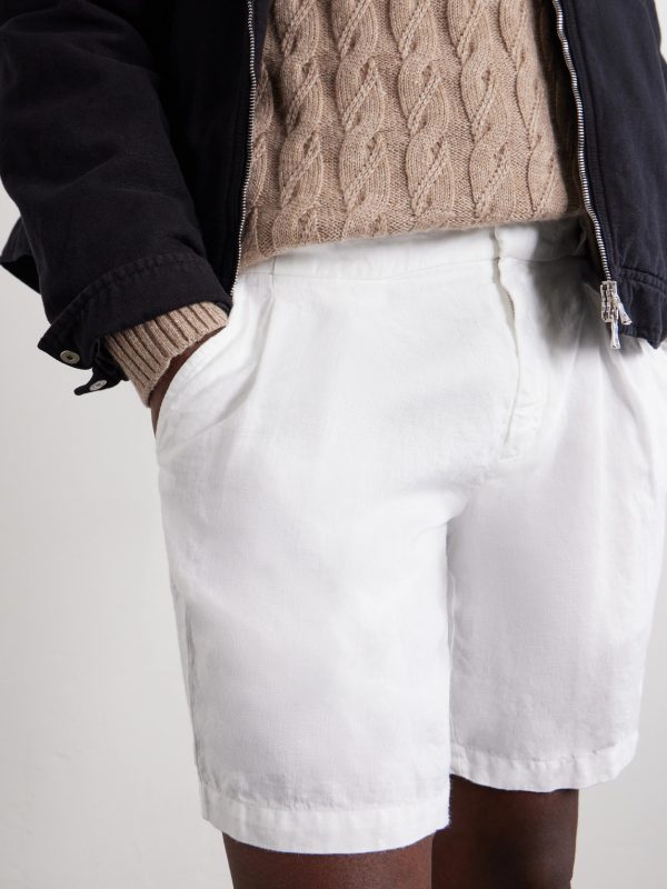 Straight-Leg Pleated Linen Shorts - CU