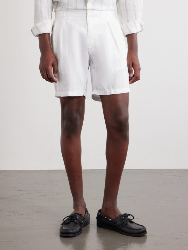 Straight-Leg Pleated Linen Shorts - FR