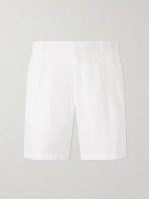 Straight-Leg Pleated Linen Shorts