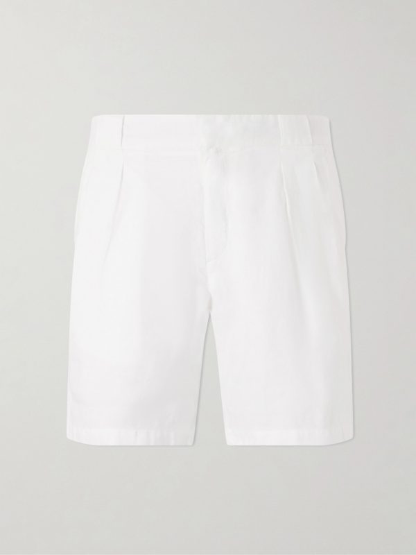 Straight-Leg Pleated Linen Shorts