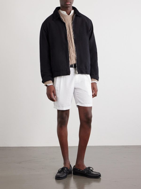 Straight-Leg Pleated Linen Shorts - OU