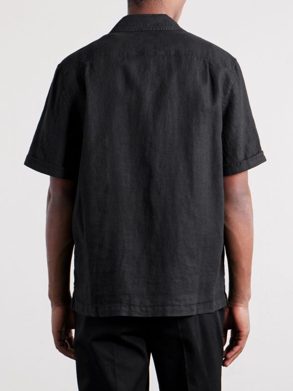Convertible-Collar Garment-Dyed Linen Shirt - BK