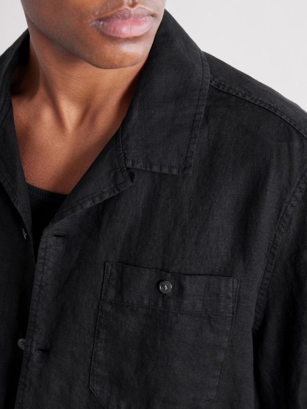 Convertible-Collar Garment-Dyed Linen Shirt - CU