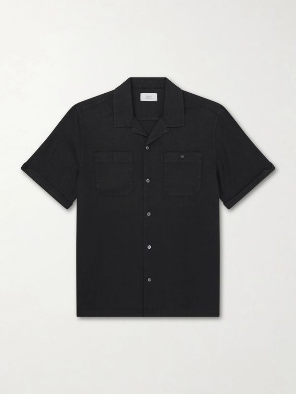 Convertible-Collar Garment-Dyed Linen Shirt