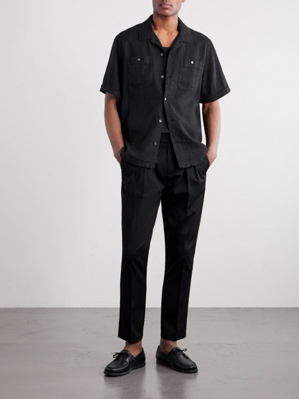 Convertible-Collar Garment-Dyed Linen Shirt - OU