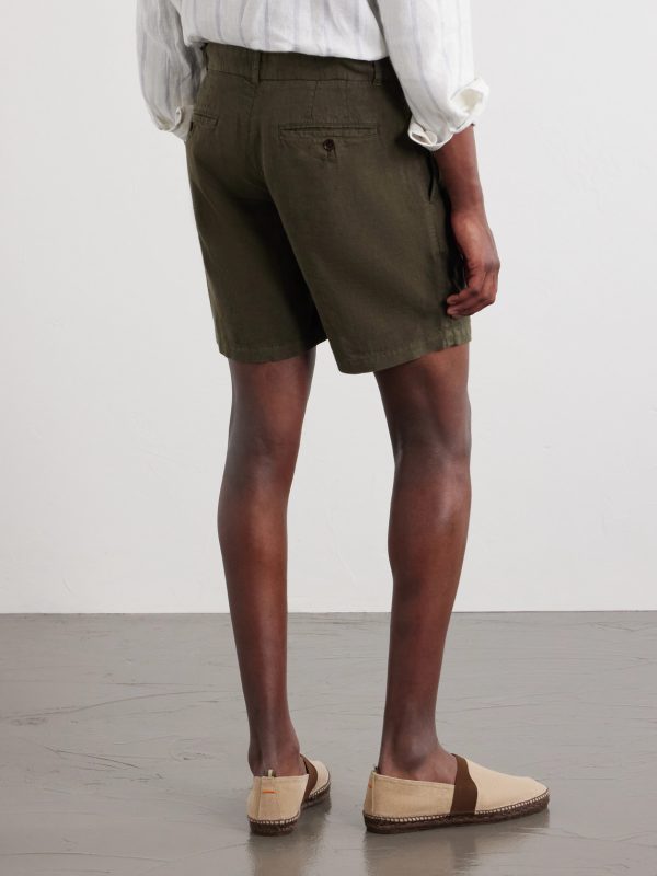 Straight-Leg Pleated Linen Shorts - BK Straight-Leg Pleated Linen Shorts - BK