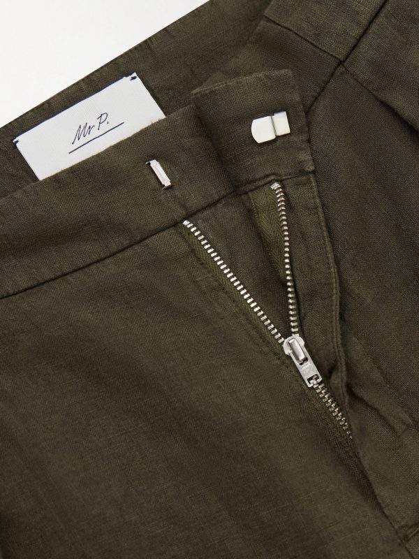 Straight-Leg Pleated Linen Shorts - E1 Straight-Leg Pleated Linen Shorts - E1