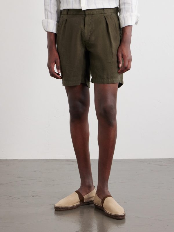 Straight-Leg Pleated Linen Shorts - FR Straight-Leg Pleated Linen Shorts - FR