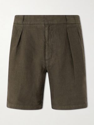 Straight-Leg Pleated Linen Shorts
