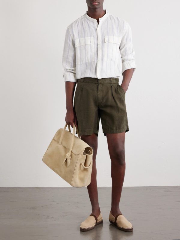 Straight-Leg Pleated Linen Shorts - OU Straight-Leg Pleated Linen Shorts - OU