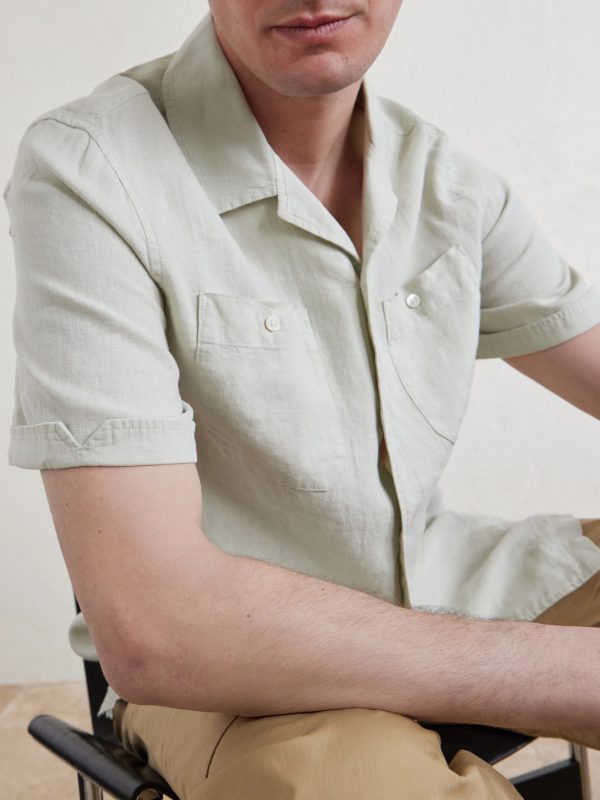 Convertible-Collar Garment-Dyed Linen Shirt - E1 Convertible-Collar Garment-Dyed Linen Shirt - E1