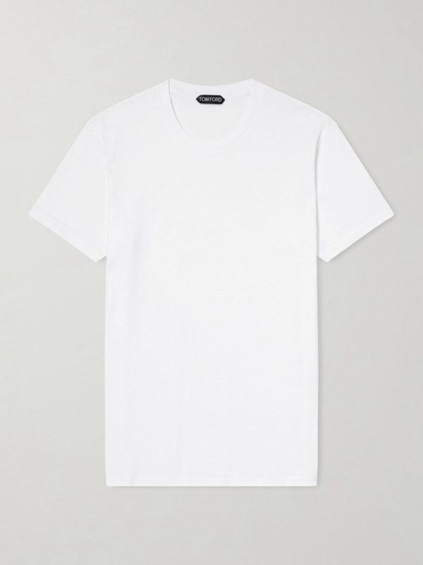 Pointelle-Knit Cotton T-Shirt
