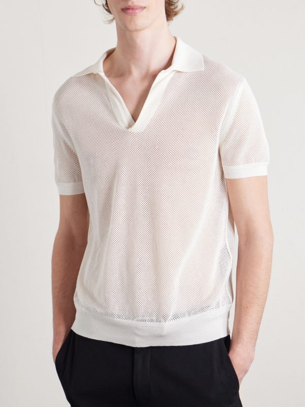 Open-Knit Sea Island Cotton and Silk-Blend Polo Shirt - FR Open-Knit Sea Island Cotton and Silk-Blend Polo Shirt - FR