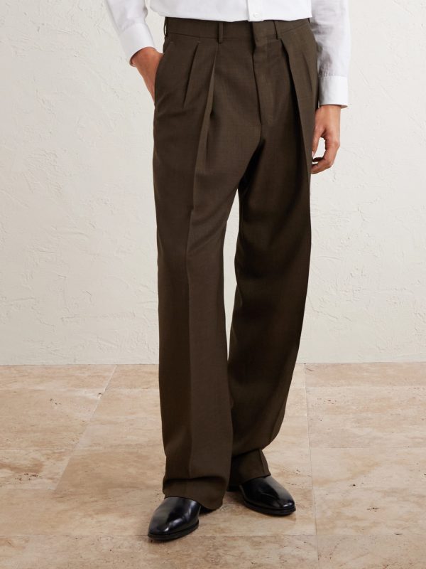 Pleated Wool Wide-Leg Trousers - FR Pleated Wool Wide-Leg Trousers - FR
