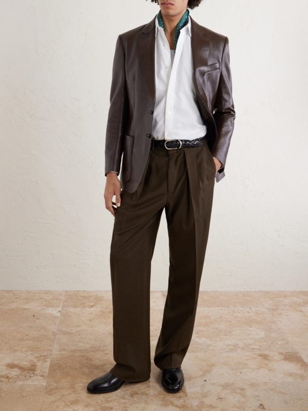 Pleated Wool Wide-Leg Trousers - OU Pleated Wool Wide-Leg Trousers - OU