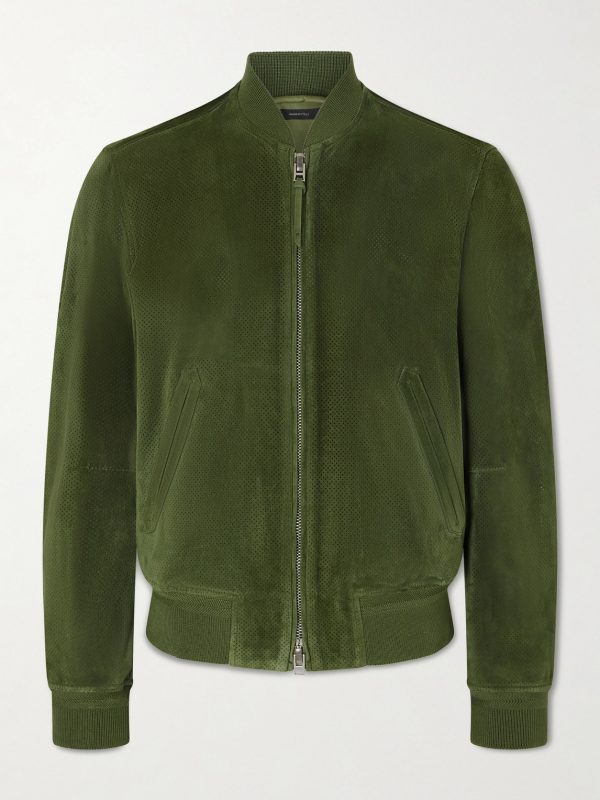 Perforated Suede Bomber Jacket